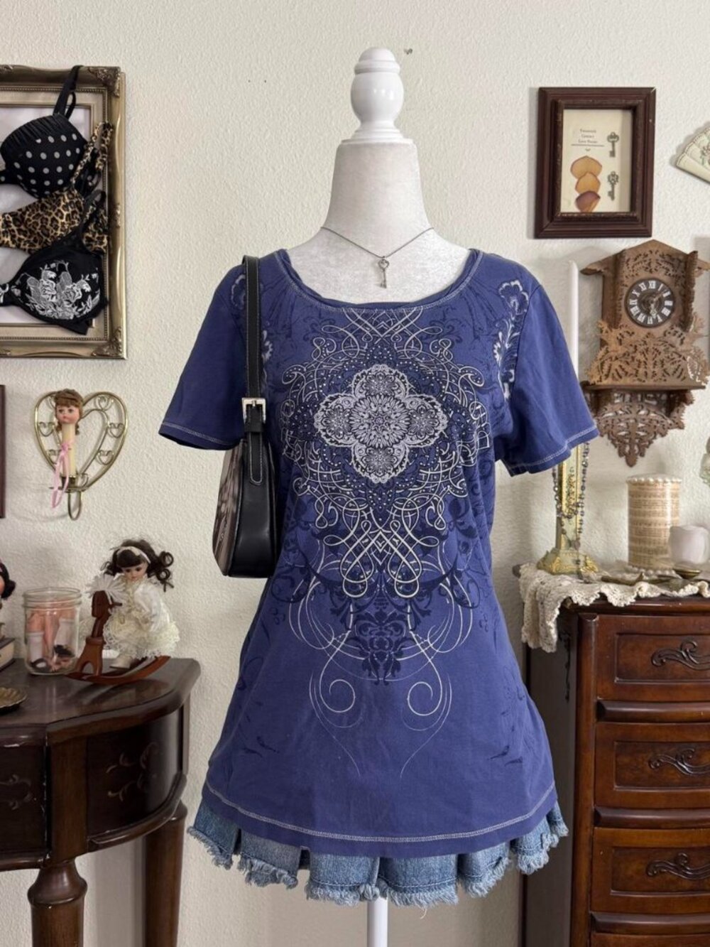 Y2k boho girly grunge rhinestoned graphic t shirt